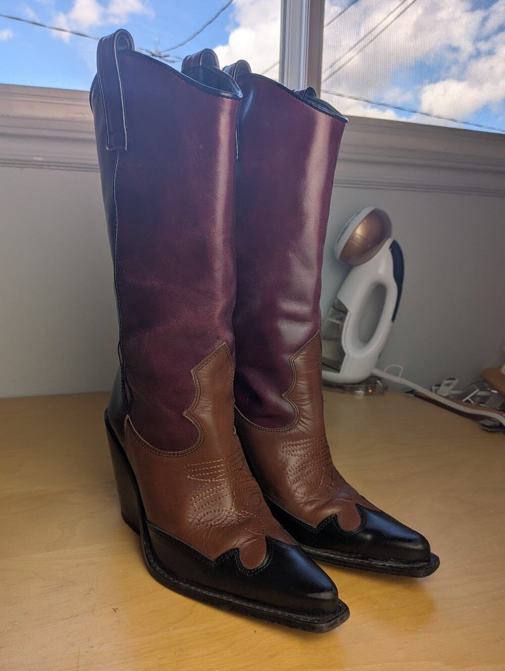 L'INTERVALLE Heel Leather Cowboy Boots Women Made In Spain Size 36 = 5.5, 6 US